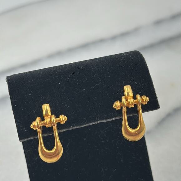 Gold plated horseshoe joint Roman style earrings - Picture 2 of 3